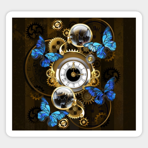 Steampunk Gears and Blue Butterflies Sticker by Blackmoon9